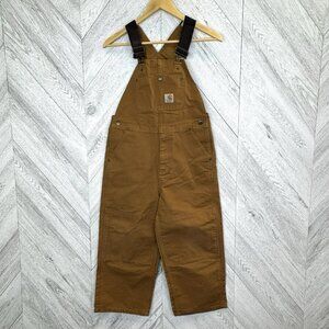 Carhartt Overalls Kids Size 10 Duck Canvas Brown Double Knee Bibs Unlined
